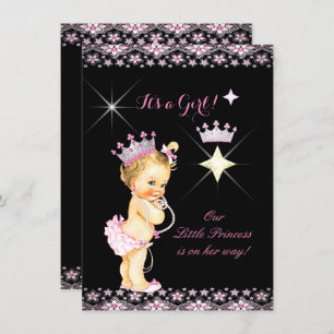 Princess Baby Dusche Pink Black Tiara Blonde Baby Einladung