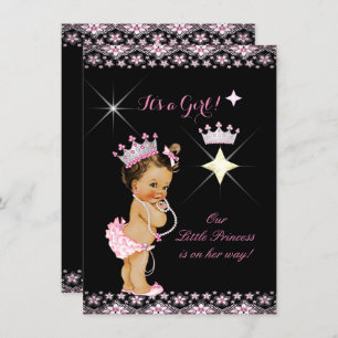 Princess Baby Dusche Pink Black Tiara Brünett Einladung