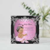 Princess Baby Dusche Pink Black Tutu Brünett Einladung (Stehend Vorderseite)
