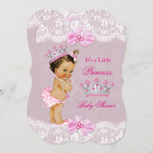 Princess Baby Dusche Pink Burlap Lace Brünett Einladung