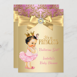 Princess Baby Dusche Pink Gold Ballerina Brünett Einladung