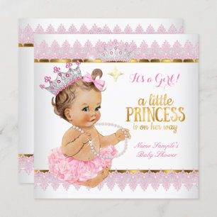 Princess Baby Dusche Pink Gold Brünett Baby Einladung