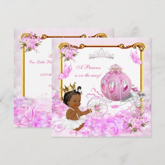 Princess Baby Dusche Pink Gold Carriage Ethnic Einladung (Vorne/Hinten)