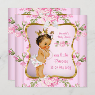 Princess Baby Dusche Pink Gold Floral Brünett Einladung