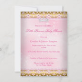Princess Baby Dusche Pink Gold Lace Tiara Blonde Einladung (Rückseite)