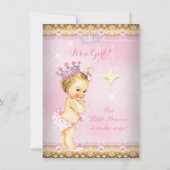 Princess Baby Dusche Pink Gold Lace Tiara Blonde Einladung (Vorderseite)