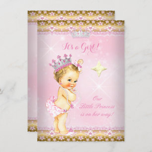 Princess Baby Dusche Pink Gold Lace Tiara Blonde Einladung