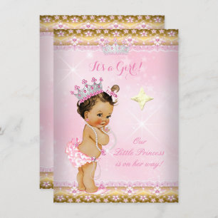 Princess Baby Dusche Pink Gold Lace Tiara Brünett Einladung