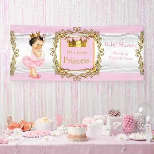 Princess Baby Dusche Pink Gold White Brünett Baby Banner