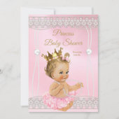 Princess Baby Dusche Pink Perlgraue Blondine Einladung (Vorderseite)