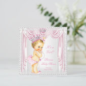 Princess Baby Dusche Pink Satin Light Skin Einladung (Stehend Vorderseite)