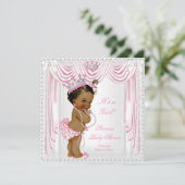 Princess Baby Dusche Pink Satin Spitzen Dunkle Hau Einladung (Stehend Vorderseite)