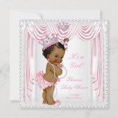 Princess Baby Dusche Pink Satin Spitzen Dunkle Hau Einladung (Vorderseite)