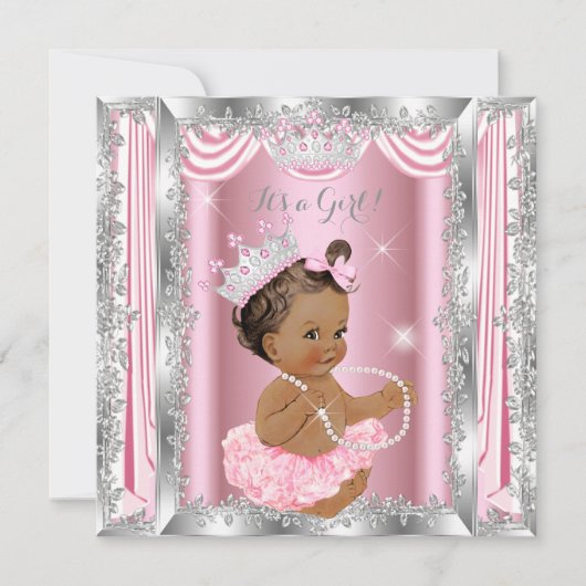 Princess Baby Dusche Pink Silver Ballerina Dark Einladung (Vorderseite)