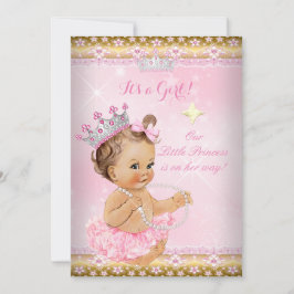 Princess Baby Dusche Pink Tutu Gold Tiara Brünett Einladung