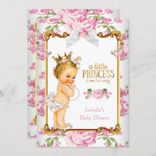 Princess Baby Dusche Pink White Floral Blonde 2 Einladung