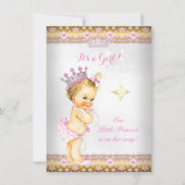 Princess Baby Dusche Pink White Gold Tiara Blonde Einladung (Vorderseite)