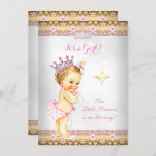 Princess Baby Dusche Pink White Gold Tiara Blonde Einladung