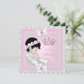 Princess Baby Dusche Pink White Gray Damask B Einladung (Stehend Vorderseite)