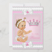 Princess Baby Dusche Pink White Pearls Bows Blonde Einladung (Vorderseite)