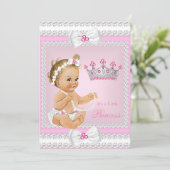 Princess Baby Dusche Pink White Pearls Bows Blonde Einladung (Stehend Vorderseite)
