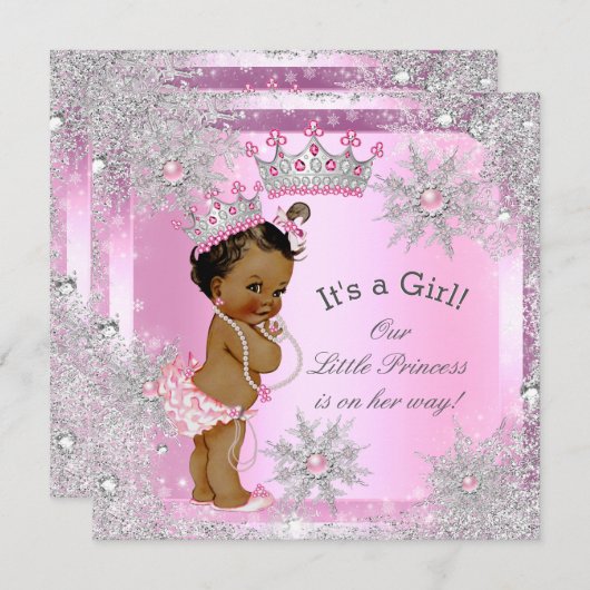 Princess Baby Dusche Pink Winter Wonderland Ethnis Einladung (Vorne/Hinten)