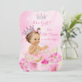 Princess Baby Dusche Rosa Blumendusche Tutu Brünet Einladung (Stehend Vorderseite)