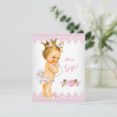 Princess Baby Dusche Rosa Schnürsenkel Weiße Blond Einladung (Stehend Vorderseite)