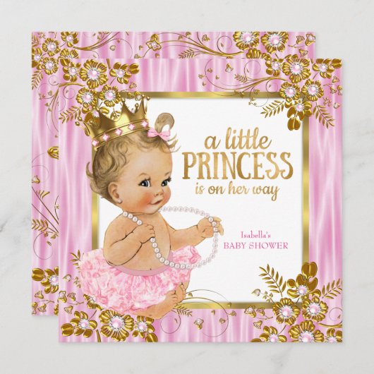 Princess Baby Dusche Rosa Seide Blondine Einladung (Vorne/Hinten)