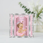 Princess Baby Dusche Rosa Silver Ballerina Light Einladung (Stehend Vorderseite)