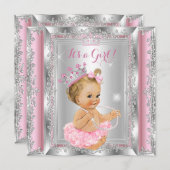 Princess Baby Dusche Rosa Silver Tutu Blonde Einladung (Vorne/Hinten)