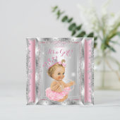 Princess Baby Dusche Rosa Silver Tutu Blonde Einladung (Stehend Vorderseite)
