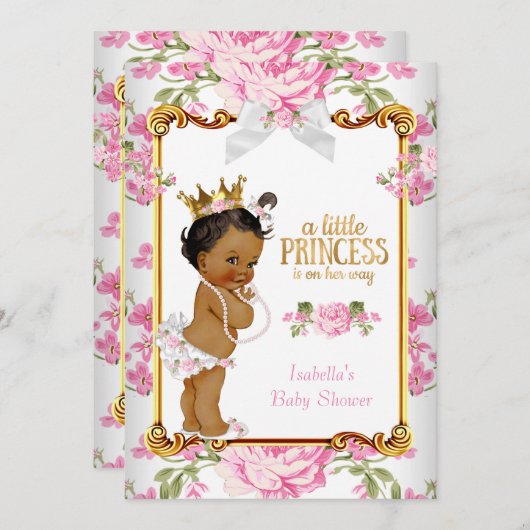 Princess Baby Dusche Rosa Weißblütenvölker Ethnisc Einladung (Vorne/Hinten)