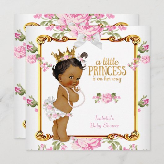 Princess Baby Dusche Rosa Weißes, florales Ethnisc Einladung (Vorne/Hinten)