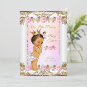 Princess Baby Dusche Rose Rosa Gold Brünett Einladung (Stehend Vorderseite)