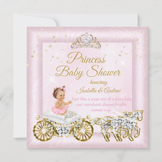 Princess Baby Dusche Tiara Pink Carriage Einladung (Vorderseite)