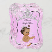 Princess Baby Dusche Wunderland Pink Brünett Einladung (Vorne/Hinten)