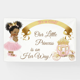 Princess Baby Girl Carriage Pink Gold Banner