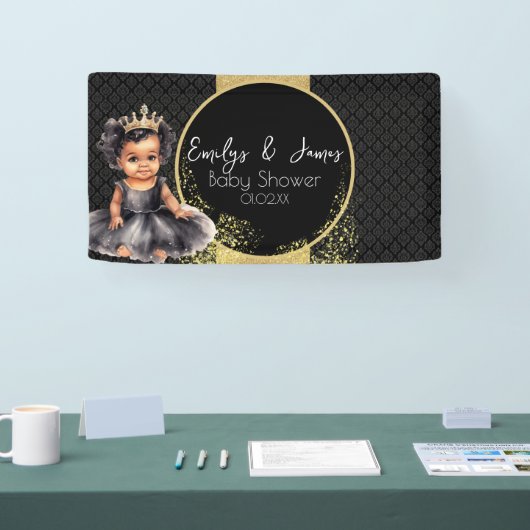 Princess Baby Gold Black Baby Dusche Banner (Messe)