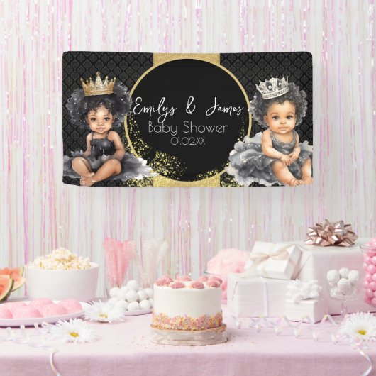 Princess Baby Gold Black Baby Twins Dusche Banner (Party)