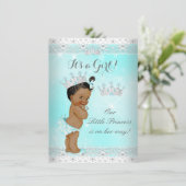 Princess Baby Shower Aqua Lace Tiara Ethnic Einladung (Stehend Vorderseite)