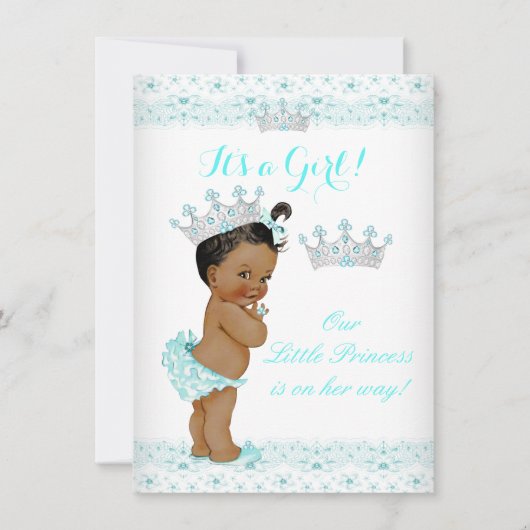 Princess Baby Shower Aqua White Tiara Ethnic Einladung (Vorderseite)