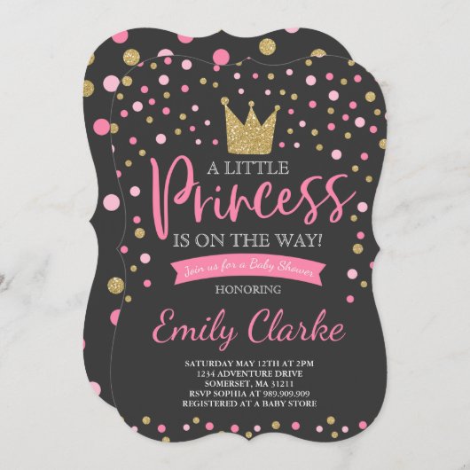 Princess Baby Shower Einladung Pink Gold Dusche (Vorne/Hinten)