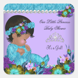 Princess Baby Shower Girl Aquamarin Blue Lila Quadratischer Aufkleber