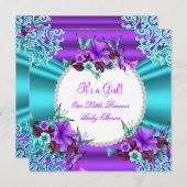Princess Baby Shower Girl Aquamarine Lila Blüte 4 Einladung (Vorne/Hinten)