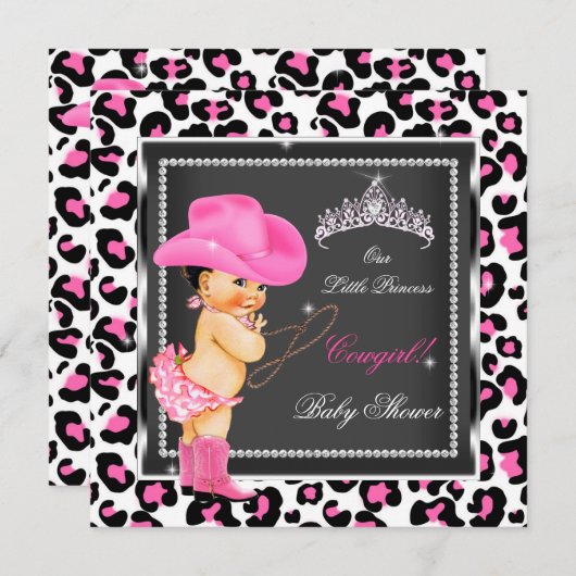 Princess Baby Shower Girl Cowgirl Brünett Einladung (Vorne/Hinten)