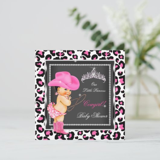 Princess Baby Shower Girl Cowgirl Brünett Einladung (Stehend Vorderseite)