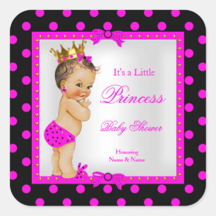 Princess Baby Shower Girl Hot Pink Brünett Quadratischer Aufkleber