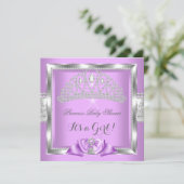 Princess Baby Shower Girl Lavender Silver Diamond Einladung (Stehend Vorderseite)