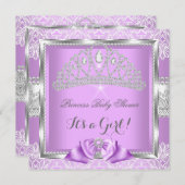 Princess Baby Shower Girl Lavender Silver Lace Einladung (Vorne/Hinten)